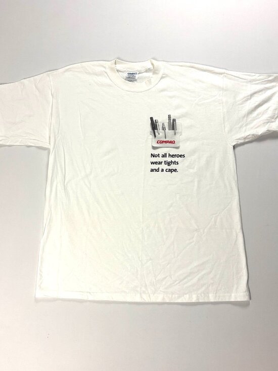 Vintage Compaq T Shirt White Sz XL Tech Computer Software Funny NWOT Deadstock
